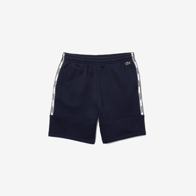 bleu marine 166 V6HV1538 Hommes Lacoste short en molleton de coton mélangé à bandes griffées