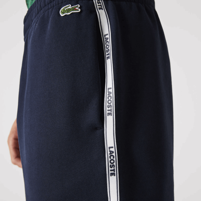 bleu marine 166 V6HV1538 Hommes Lacoste short en molleton de coton mélangé à bandes griffées