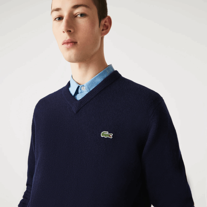 bleu marine 166 V6HV1555 Hommes Lacoste pull en laine à col v