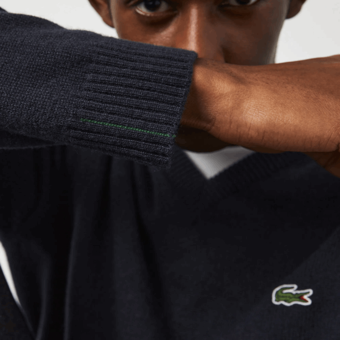 bleu marine 166 V6HV1555 Hommes Lacoste pull en laine à col v