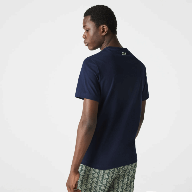 bleu marine 166 V6HV1580 Hommes Lacoste t-shirt en coton à col rond et logo crocodile