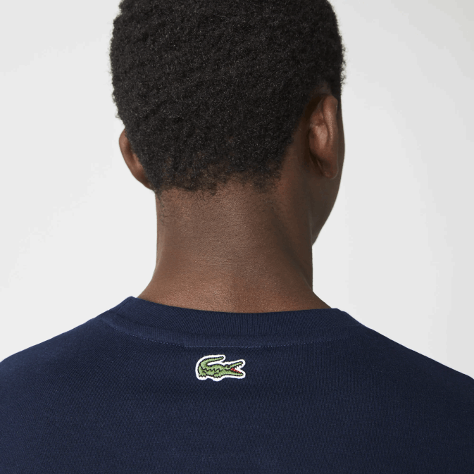 bleu marine 166 V6HV1580 Hommes Lacoste t-shirt en coton à col rond et logo crocodile