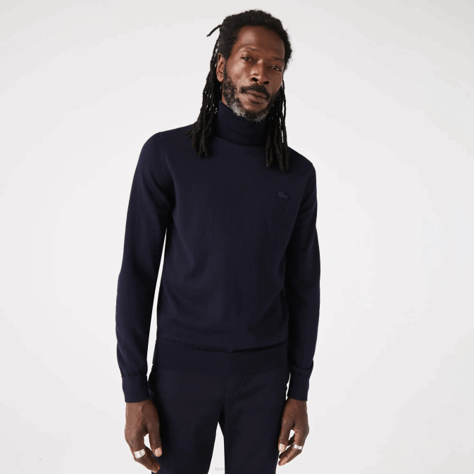 bleu marine 166 V6HV1592 Hommes Lacoste pull à col roulé en laine mérinos