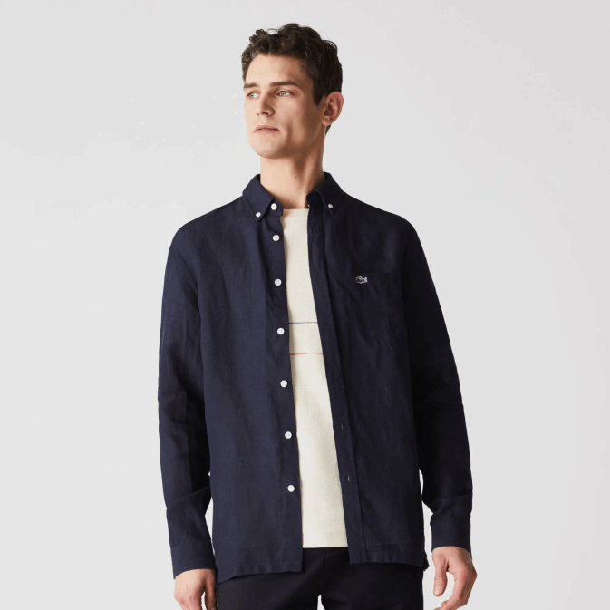 bleu marine 166 V6HV1650 Hommes Lacoste chemise en lin coupe classique