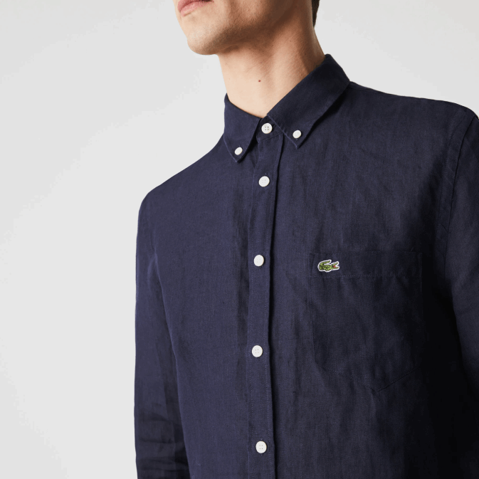 bleu marine 166 V6HV1650 Hommes Lacoste chemise en lin coupe classique