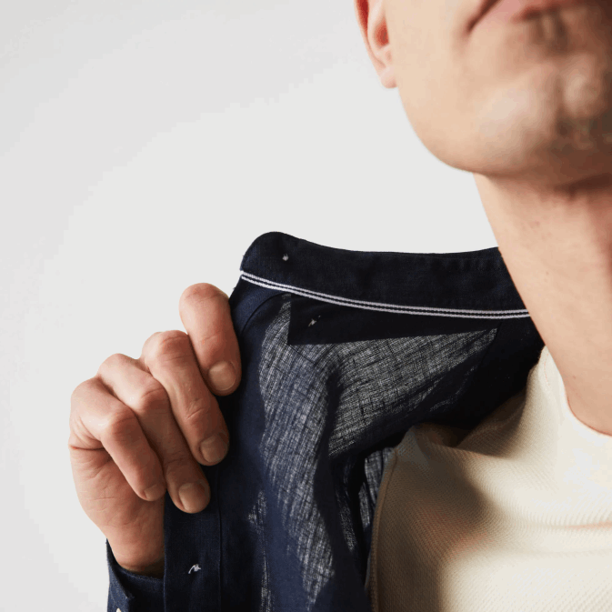 bleu marine 166 V6HV1650 Hommes Lacoste chemise en lin coupe classique