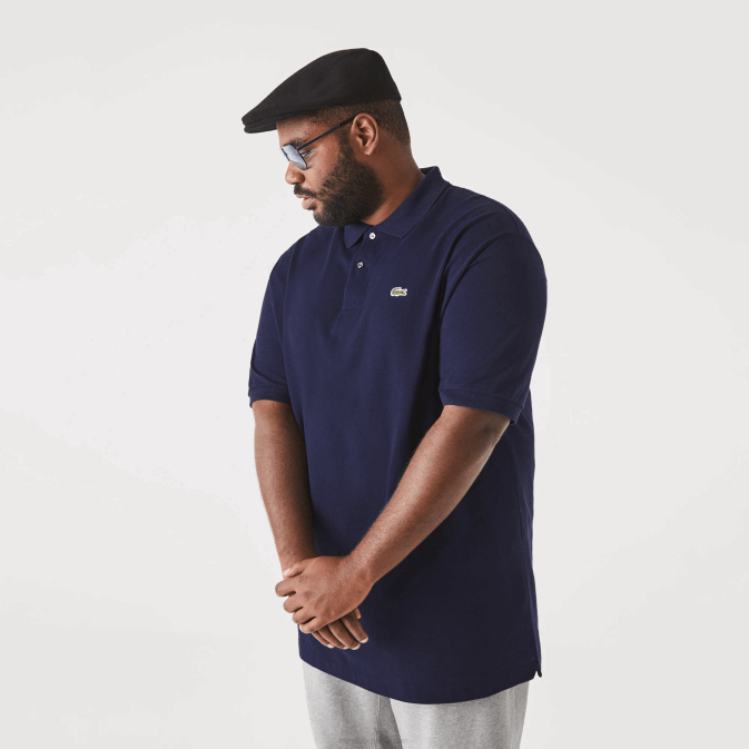bleu marine 166 V6HV189 Hommes Lacoste polo en coton petit piqué - grande taille - long