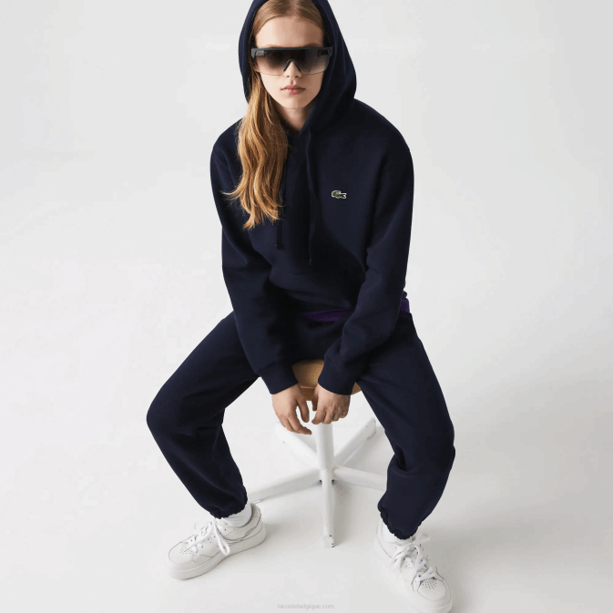 bleu marine 166 V6HV2527 femmes Lacoste sweat ample à capuche en coton mélangé