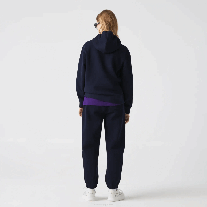 bleu marine 166 V6HV2527 femmes Lacoste sweat ample à capuche en coton mélangé
