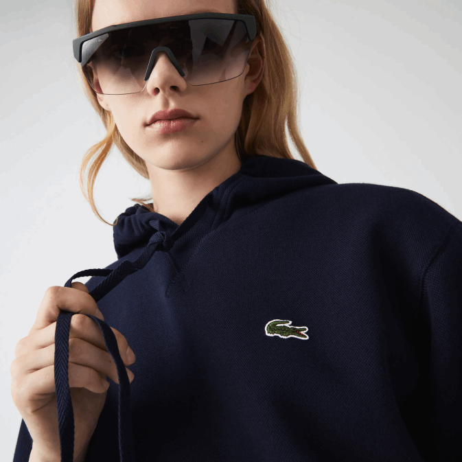 bleu marine 166 V6HV2527 femmes Lacoste sweat ample à capuche en coton mélangé