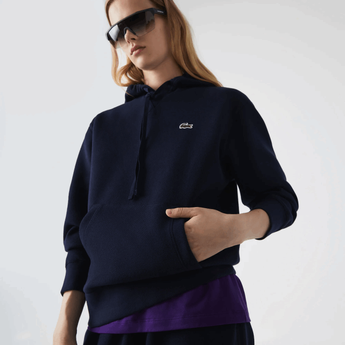 bleu marine 166 V6HV2527 femmes Lacoste sweat ample à capuche en coton mélangé