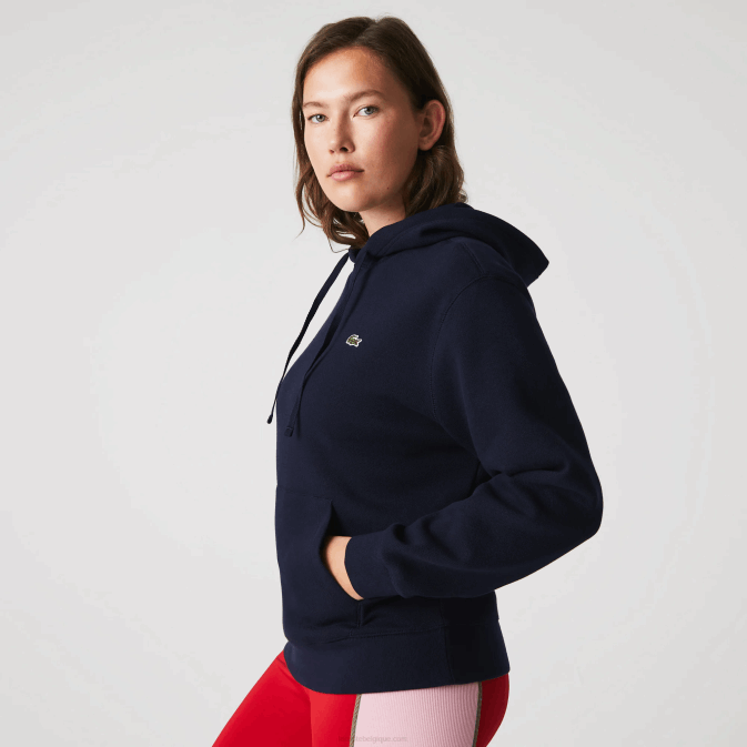 bleu marine 166 V6HV2527 femmes Lacoste sweat ample à capuche en coton mélangé