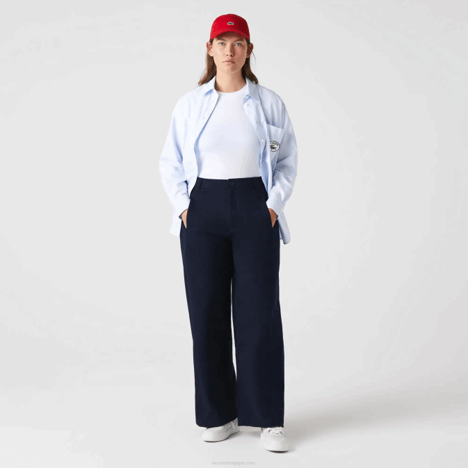bleu marine 166 V6HV2652 femmes Lacoste pantalon en gabardine de coton