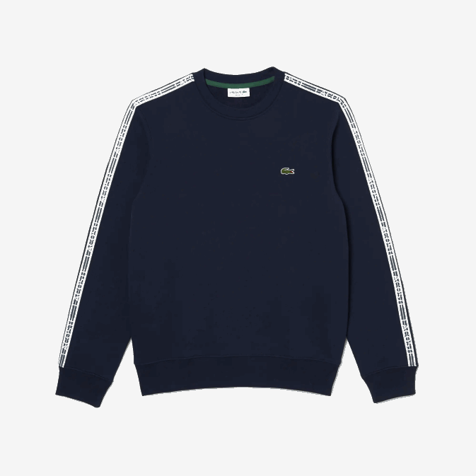 bleu marine 166 V6HV291 Hommes Lacoste sweat-shirt en flanelle à rayures et logo coupe classique