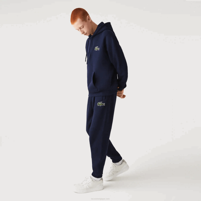 bleu marine 166 V6HV366 Hommes Lacoste sweat ample à capuche en coton bio