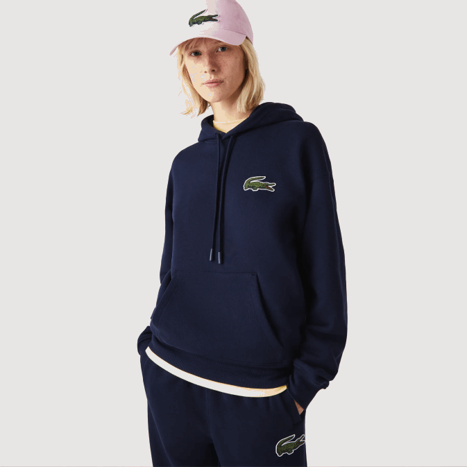 bleu marine 166 V6HV366 Hommes Lacoste sweat ample à capuche en coton bio