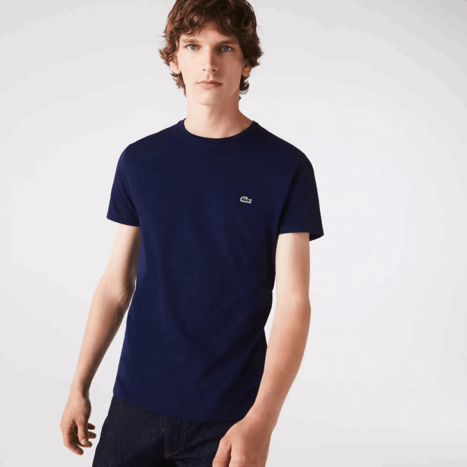 bleu marine 166 V6HV38 Hommes Lacoste t-shirt en jersey de coton pima à col rond