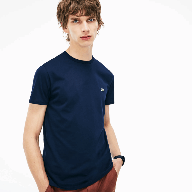 bleu marine 166 V6HV38 Hommes Lacoste t-shirt en jersey de coton pima à col rond
