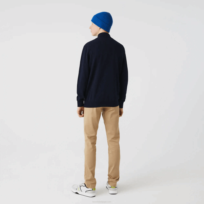 bleu marine 166 V6HV461 Hommes Lacoste pull col montant zippé en coton bio