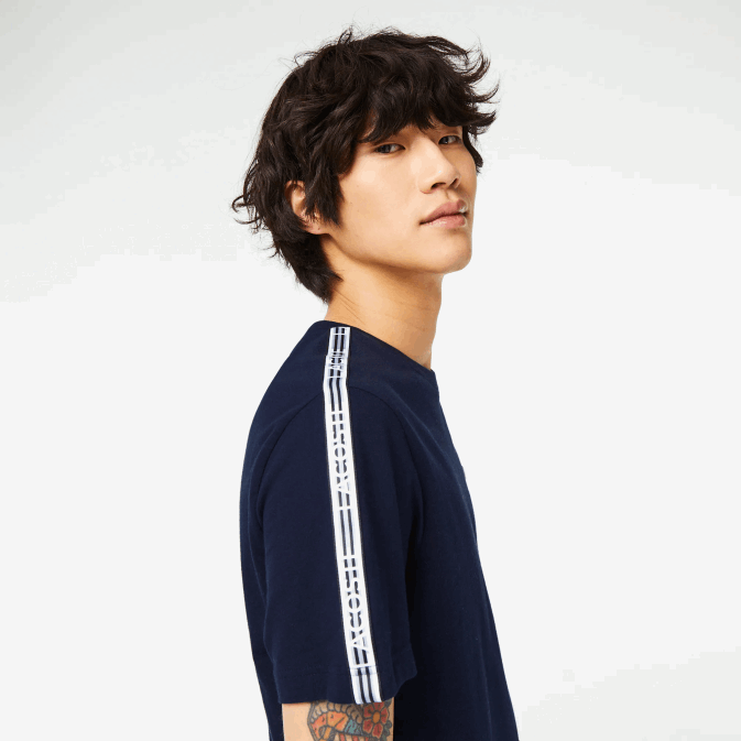 bleu marine 166 V6HV47 Hommes Lacoste t-shirt coupe classique à rayures et logo