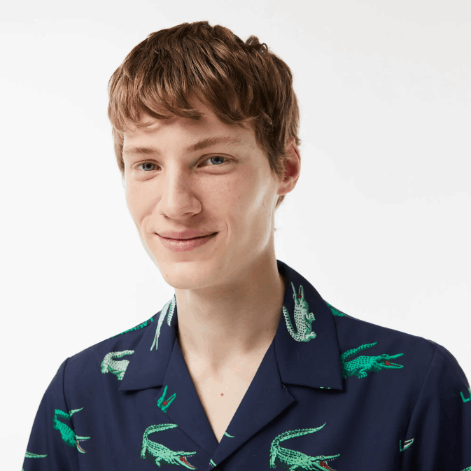 bleu marine 166 V6HV474 Hommes Lacoste chemise imprimée à manches courtes