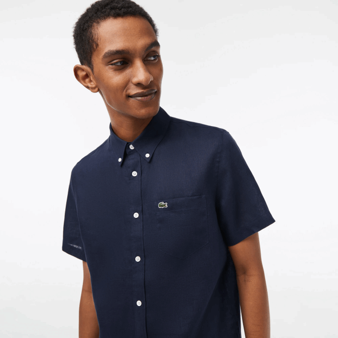 bleu marine 166 V6HV491 Hommes Lacoste chemise en lin à manches courtes