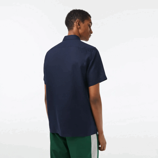 bleu marine 166 V6HV491 Hommes Lacoste chemise en lin à manches courtes
