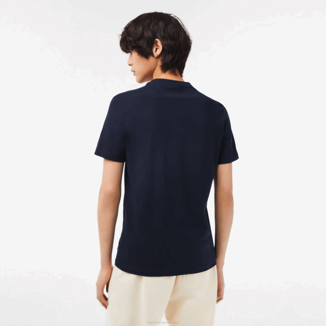 bleu marine 166 V6HV64 Hommes Lacoste t-shirt imprimé en jersey de coton