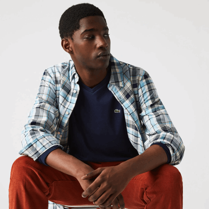 bleu marine 166 V6HV674 Hommes Lacoste t-shirt col v léger en jersey de coton pima