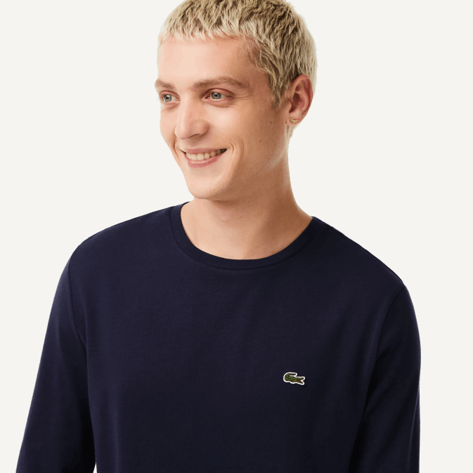 bleu marine 166 V6HV688 Hommes Lacoste t-shirt en jersey de coton pima à col rond