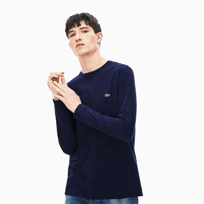 bleu marine 166 V6HV688 Hommes Lacoste t-shirt en jersey de coton pima à col rond