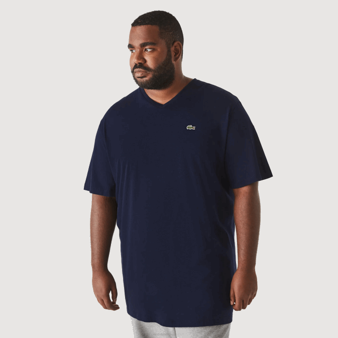 bleu marine 166 V6HV732 Hommes Lacoste polo regular fit en coton côtelé à col en V (grande taille)