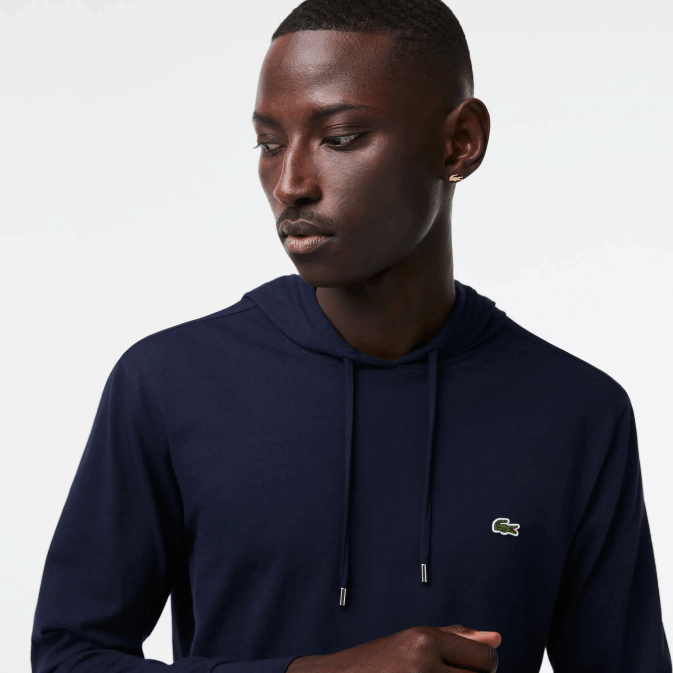 bleu marine 166 V6HV737 Hommes Lacoste sweat à capuche en jersey de coton