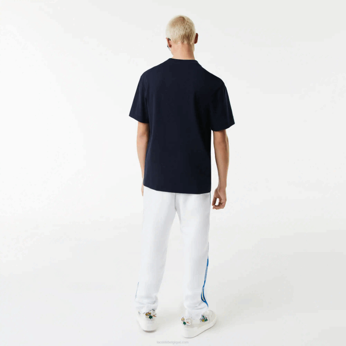 bleu marine 166 V6HV741 Hommes Lacoste t-shirt coupe ample à écusson effet bande dessinée