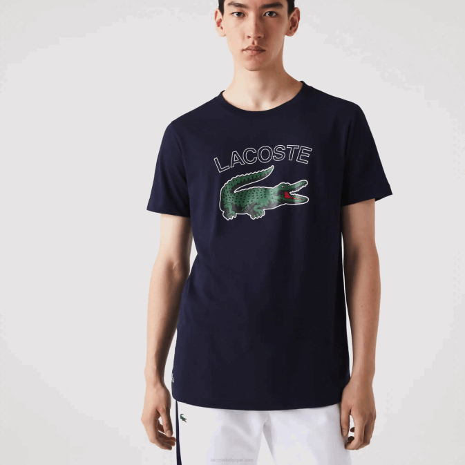 bleu marine 166 V6HV840 Hommes Lacoste t-shirt sport en jersey à imprimé crocodile
