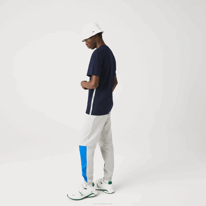 bleu marine 166 V6HV909 Hommes Lacoste t-shirt en coton à col rond et bandes griffées