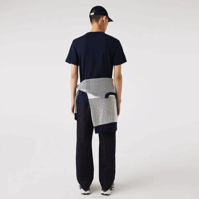 bleu marine 166 V6HV911 Hommes Lacoste t-shirt en coton à col rond et écusson crocodile Heritage