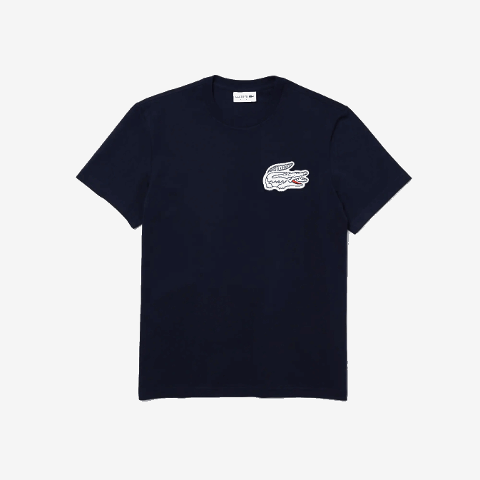 bleu marine 166 V6HV911 Hommes Lacoste t-shirt en coton à col rond et écusson crocodile Heritage