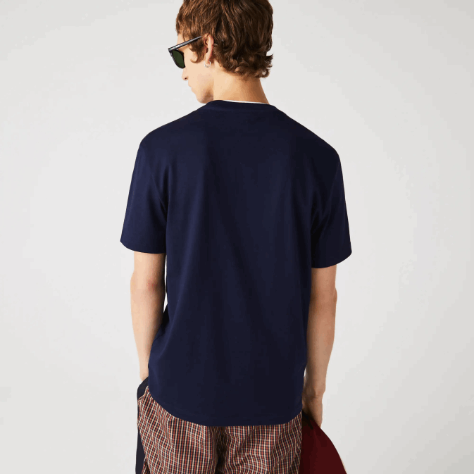 bleu marine 166 V6HV920 Hommes Lacoste t-shirt col rond crocodiles colorés en coton bio