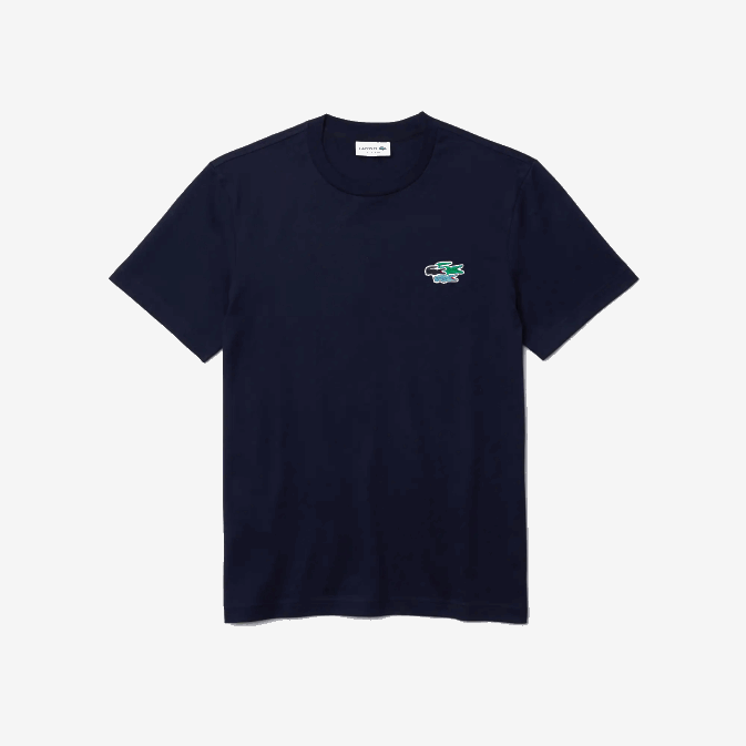 bleu marine 166 V6HV920 Hommes Lacoste t-shirt col rond crocodiles colorés en coton bio