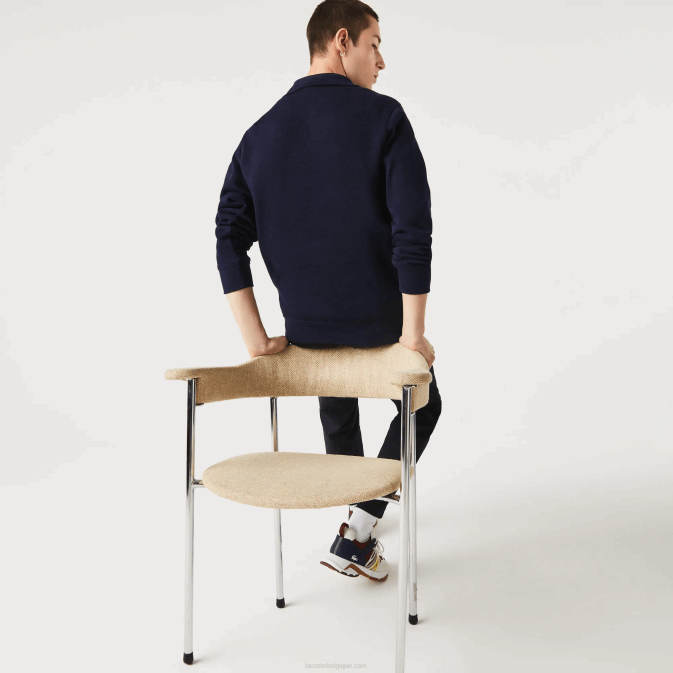 bleu marine 166 V6HV951 Hommes Lacoste sweat col montant zippé en coton
