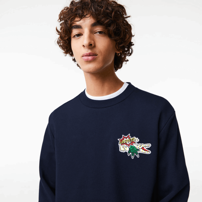 bleu marine 166 V6HV988 Hommes Lacoste sweat coton bio écusson