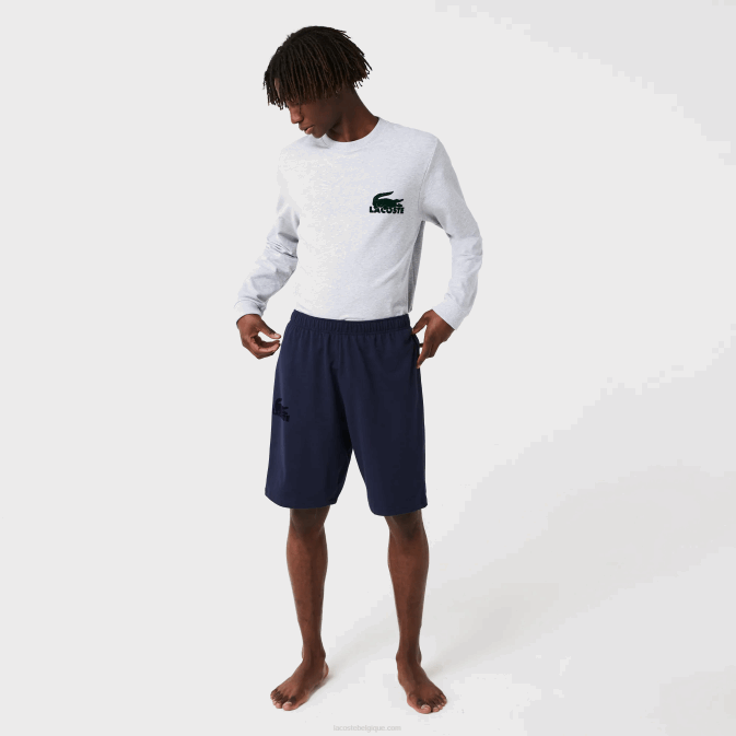 bleu marine 423 V6HV1481 Hommes Lacoste short lounge molleton de coton crocodile velours