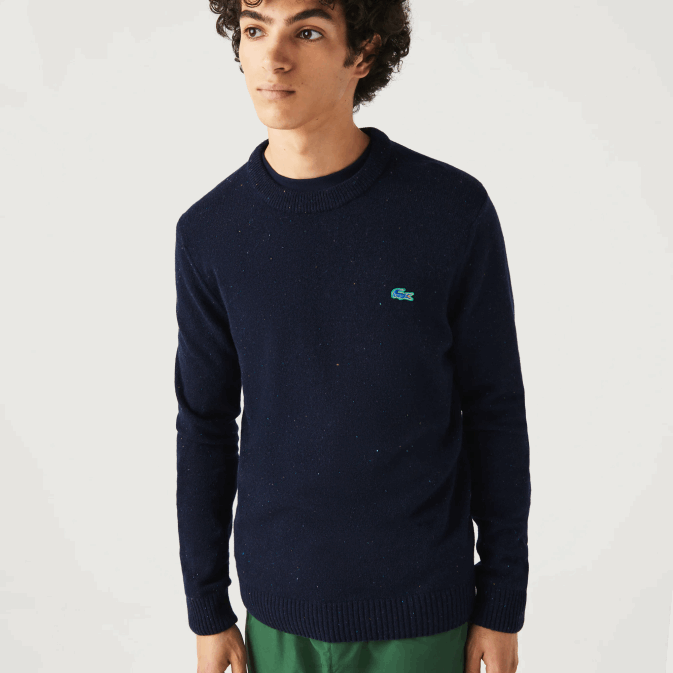 bleu marine 7cg V6HV1507 Hommes Lacoste pull regular fit en jersey de laine imprimé moucheté