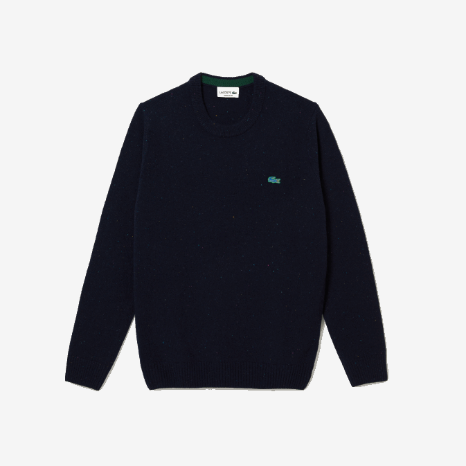 bleu marine 7cg V6HV1507 Hommes Lacoste pull regular fit en jersey de laine imprimé moucheté