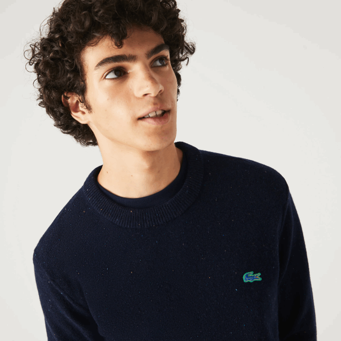 bleu marine 7cg V6HV1507 Hommes Lacoste pull regular fit en jersey de laine imprimé moucheté