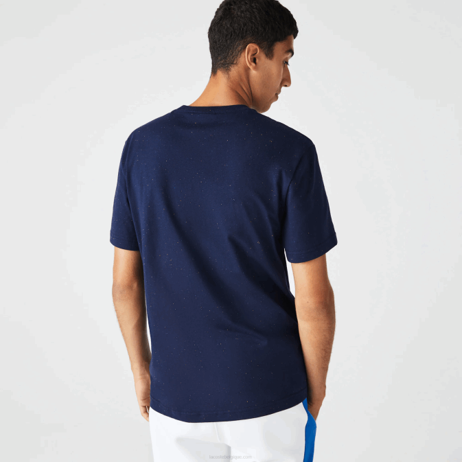 bleu marine 7cg V6HV750 Hommes Lacoste t-shirt regular fit en jersey de coton imprimé moucheté