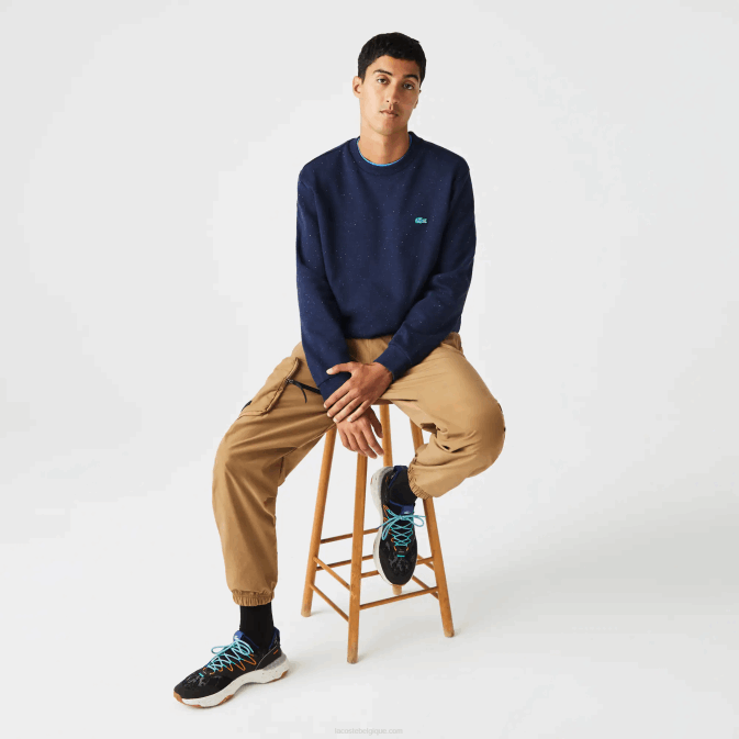 bleu marine 7cg V6HV965 Hommes Lacoste sweat coupe classique en molleton imprimé moucheté