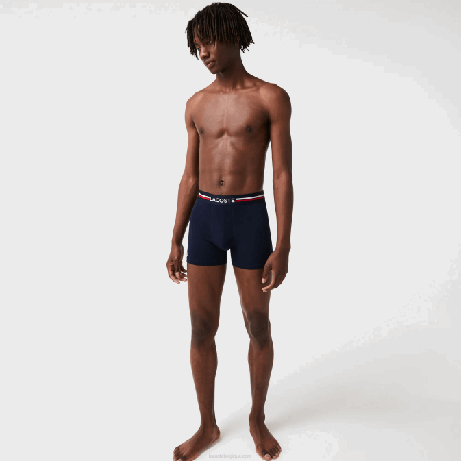 bleu marine blanc 525 V6HV1424 Hommes Lacoste Lot de 3 boxers longs en jersey de coton stretch