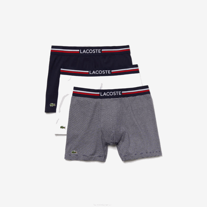 bleu marine blanc 525 V6HV1424 Hommes Lacoste Lot de 3 boxers longs en jersey de coton stretch
